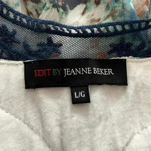 [L] Edit by  Jeanne Beker Viscose Lined Floral Tank Top Embroidered Shoulder - Picture 5 of 8